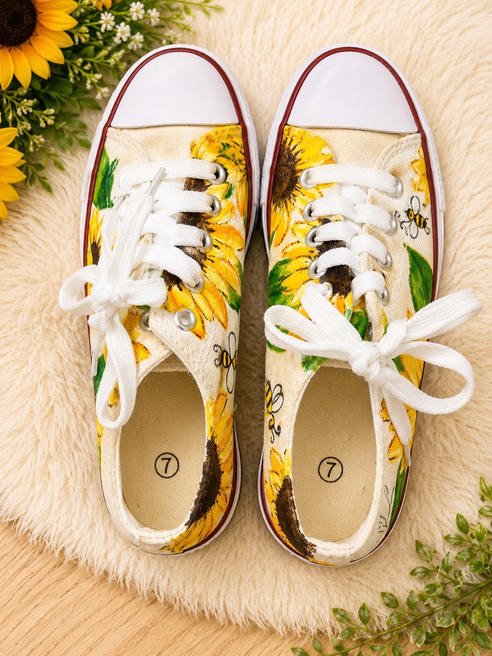 Sunflower Canvas Lace-Up Sneakers for Women - Yellow Floral